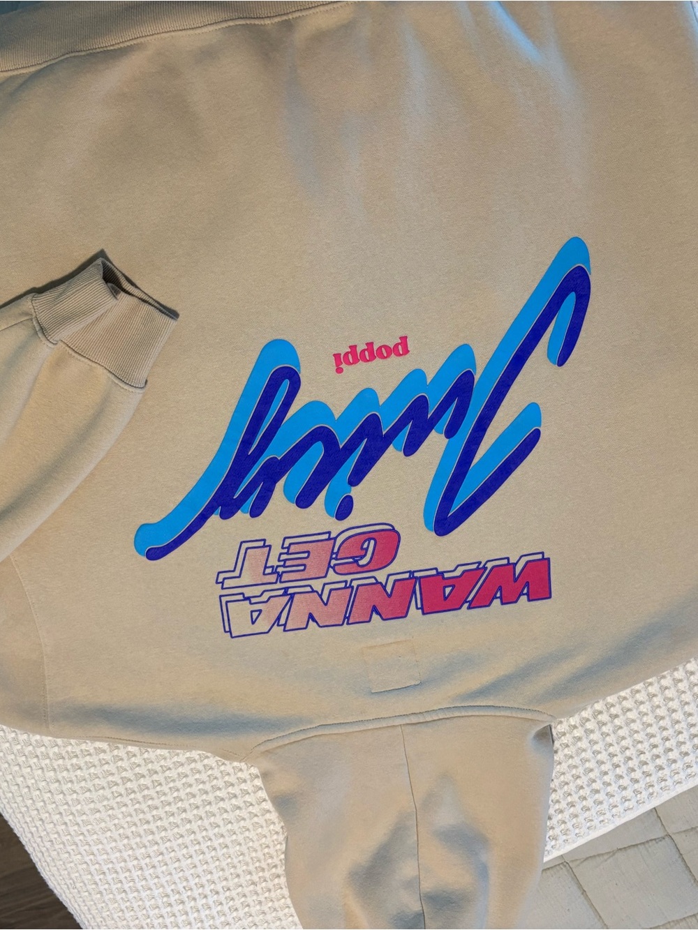 poppi Beige Hoodie with Pink Logo